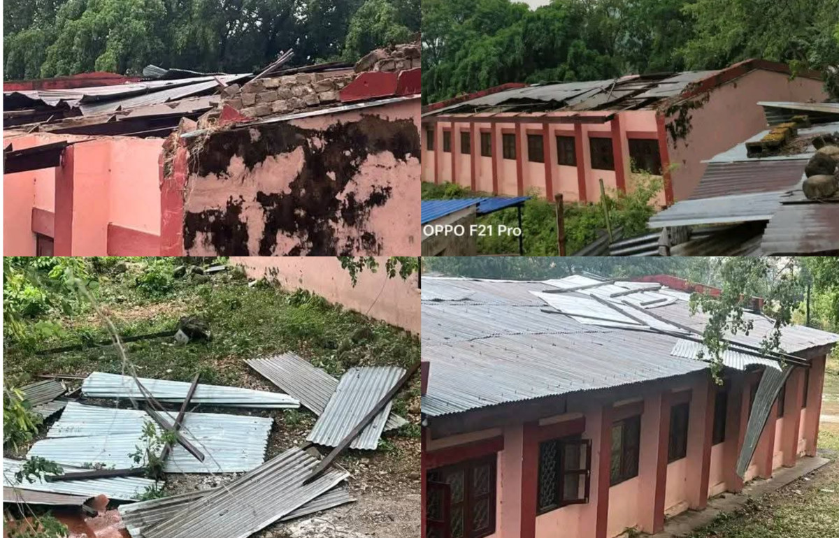 भीषण हावाहुरीका कारण बुटवल बहुमुखी क्याम्पसको छानो उड्यो।